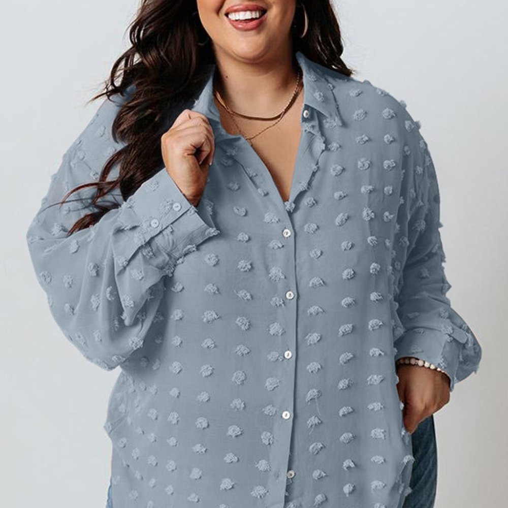 LACE INSERT DOTTED MESH BLOUSE